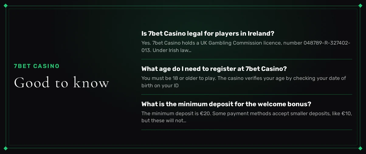 Browse casino FAQ answers.